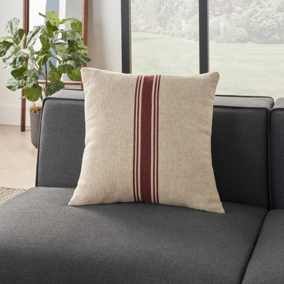 Nourison Home 20"x20" Mina Victory Linen Stripe Maroon Natural Throw Pillows