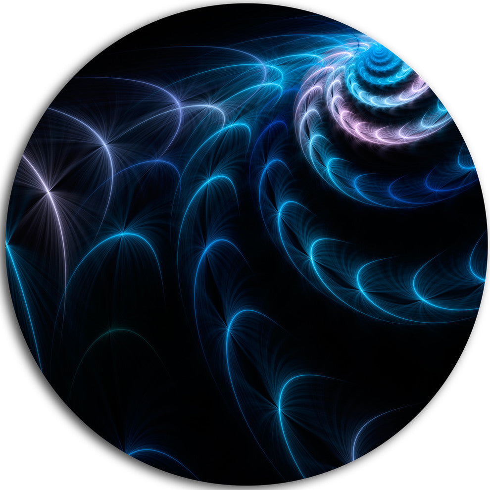 Blue Fractal Flower In Dark, Floral Abstract Art Round Wall Art, 11"