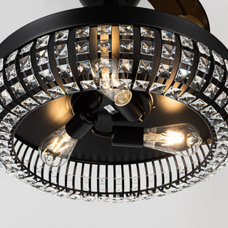 42 in. Modern Black Crystal Retractable Ceiling Fan with Light Kit and Remote