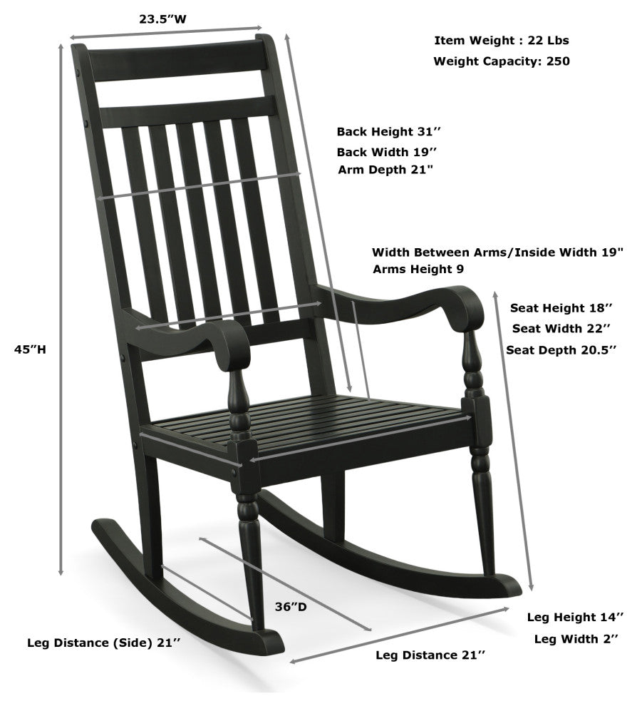 Hampton Elegant Acacia Rocker, Black