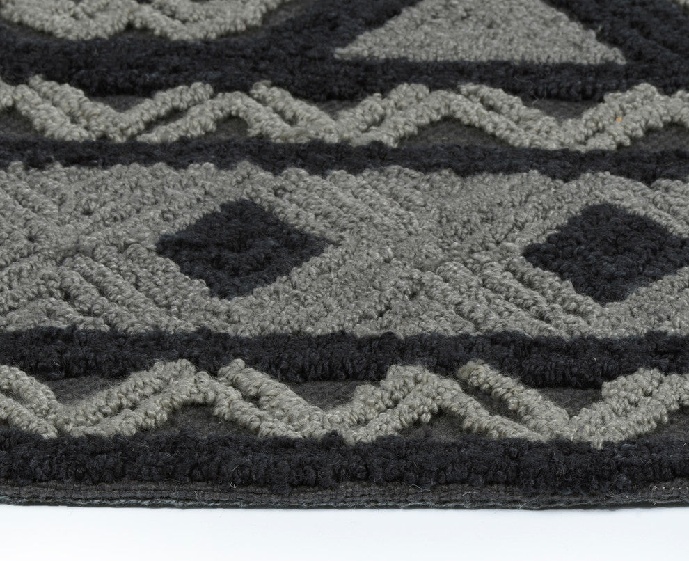 Kaleen Indoor-Outdoor Midcentury Modern Ayrlies Garden Rug, Charcoal, 9''x12''