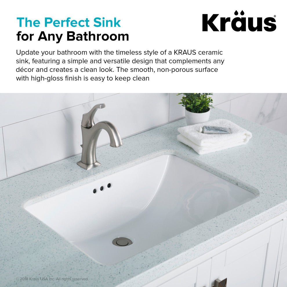 Elavo Ceramic Rectangle Undermount Bathroom Sink, White