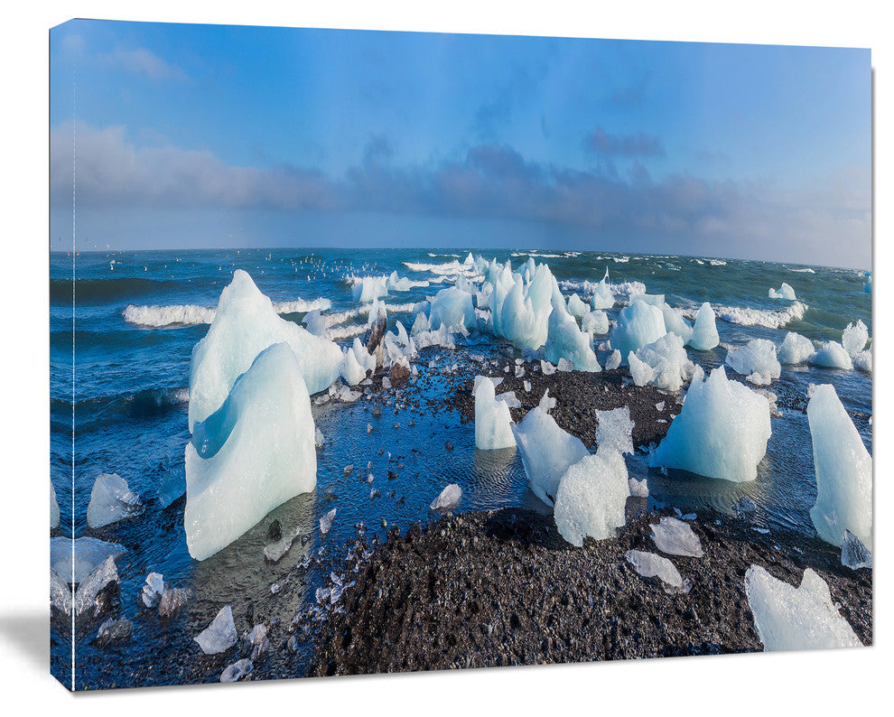 Ice Blocks on Sand Beach, Seashore Photo Canvas Art Print, 40"x30"