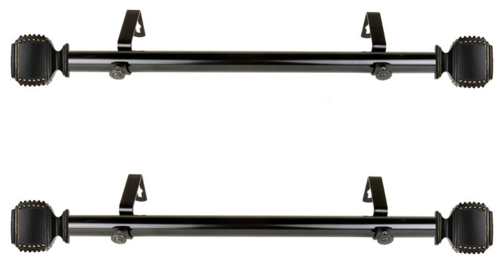 Studded 1" Diameter Side Curtain Rod 12-20" Long, Set of 2, Black