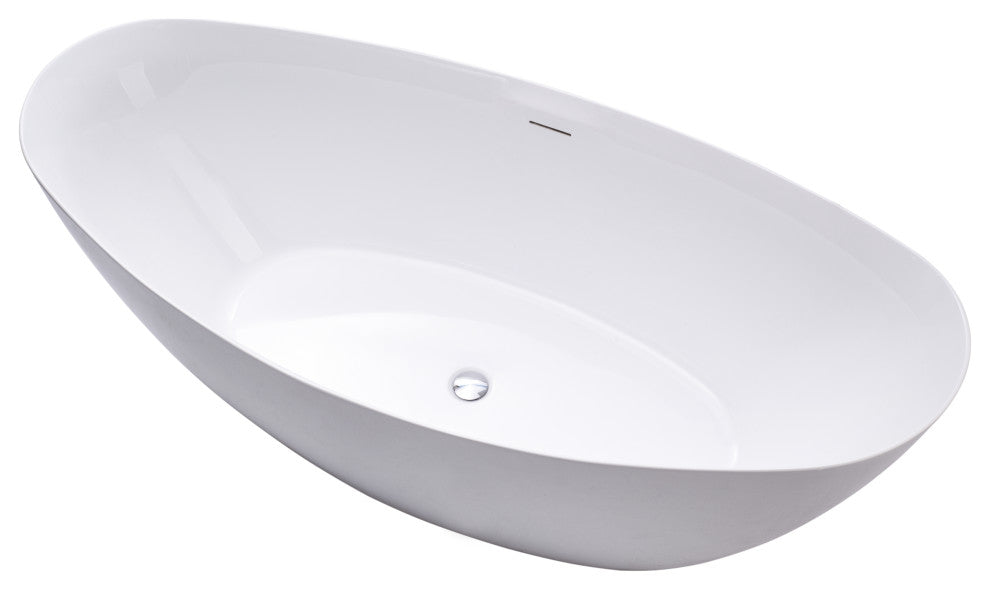 Vanity Art 71" x 33" Acrylic Freestanding Soaking Bathtub, White/Integrated Overflow