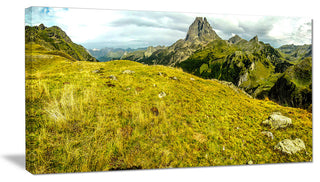 Bright Green Mountain Panorama, Landscape Canvas Art Print, 32"x16"
