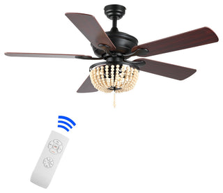 Erin 52" 3-Light LED Ceiling Fan, Iron/Wood Beads, Remote/App Control, brown