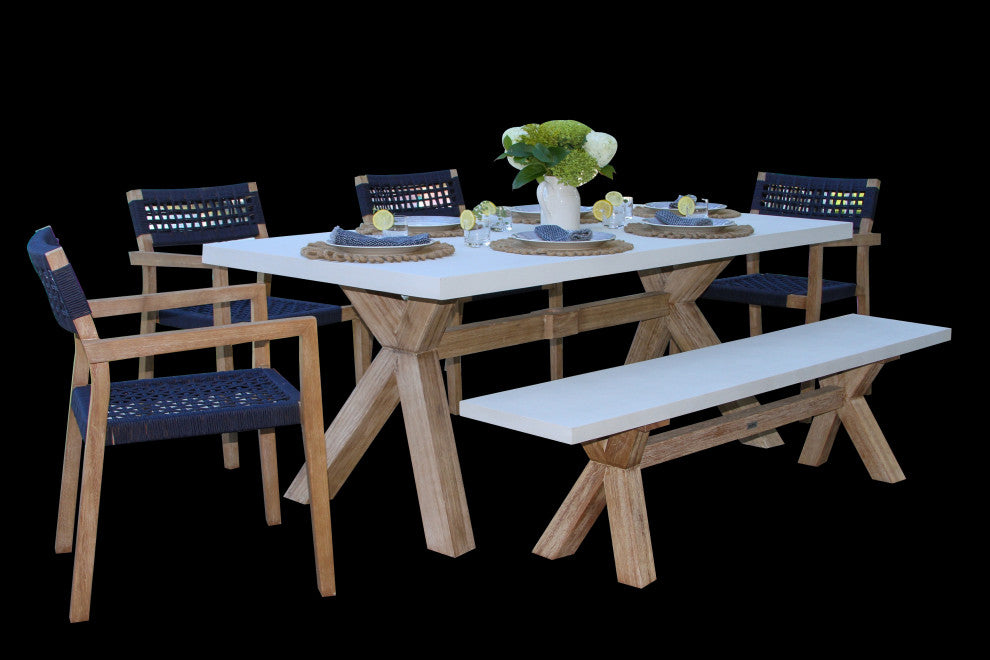 6-Piece Ivory Composite and Blue Rope Rectangle Dining Set