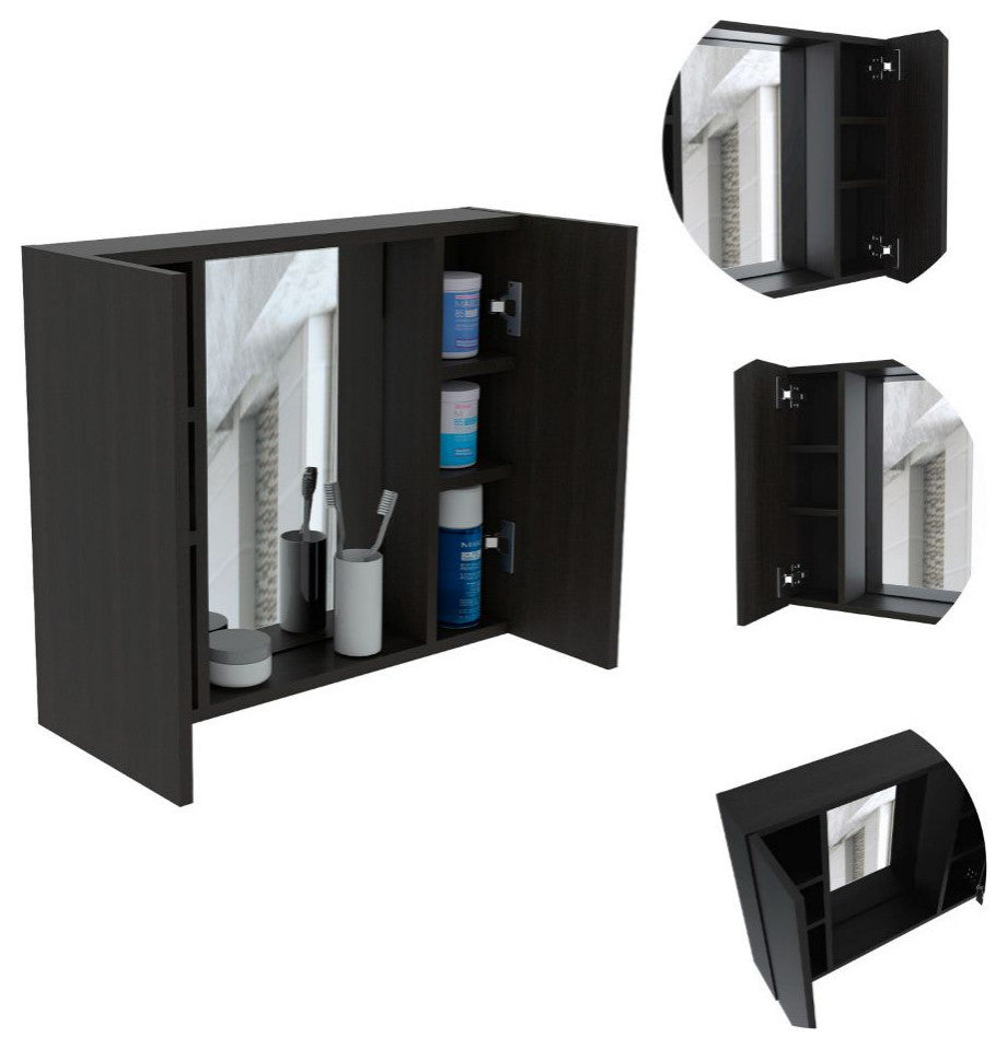DEPOT E-SHOP Garnet Medicine Cabinet with Mirror, Black, 6 Inner Shelves