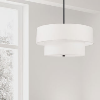 Matte Black Transitional Pendant, White Shade