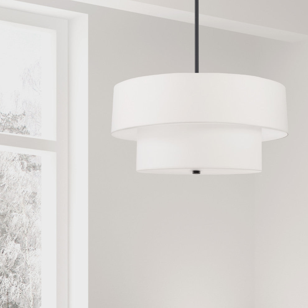 Matte Black Transitional Pendant, White Shade