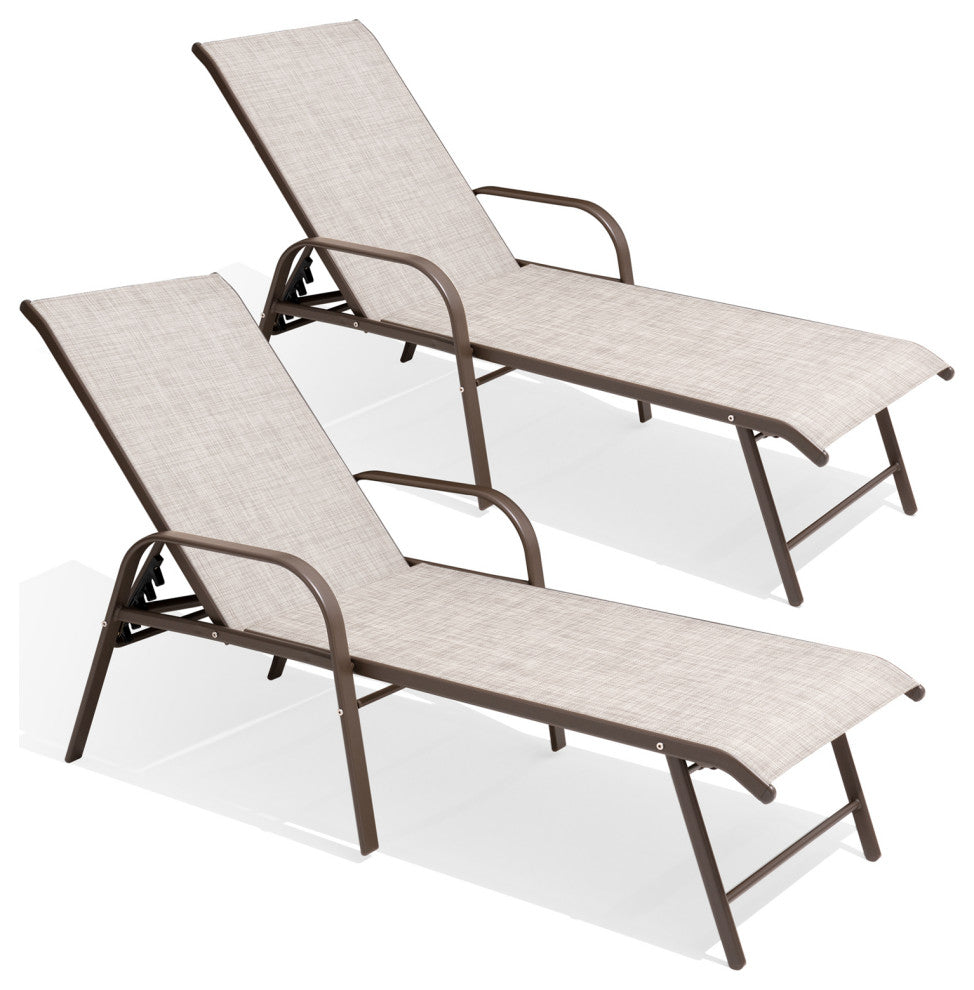 Aluminum Chaise Lounge Chair, Adjustable Outdoor Recliner, Beige