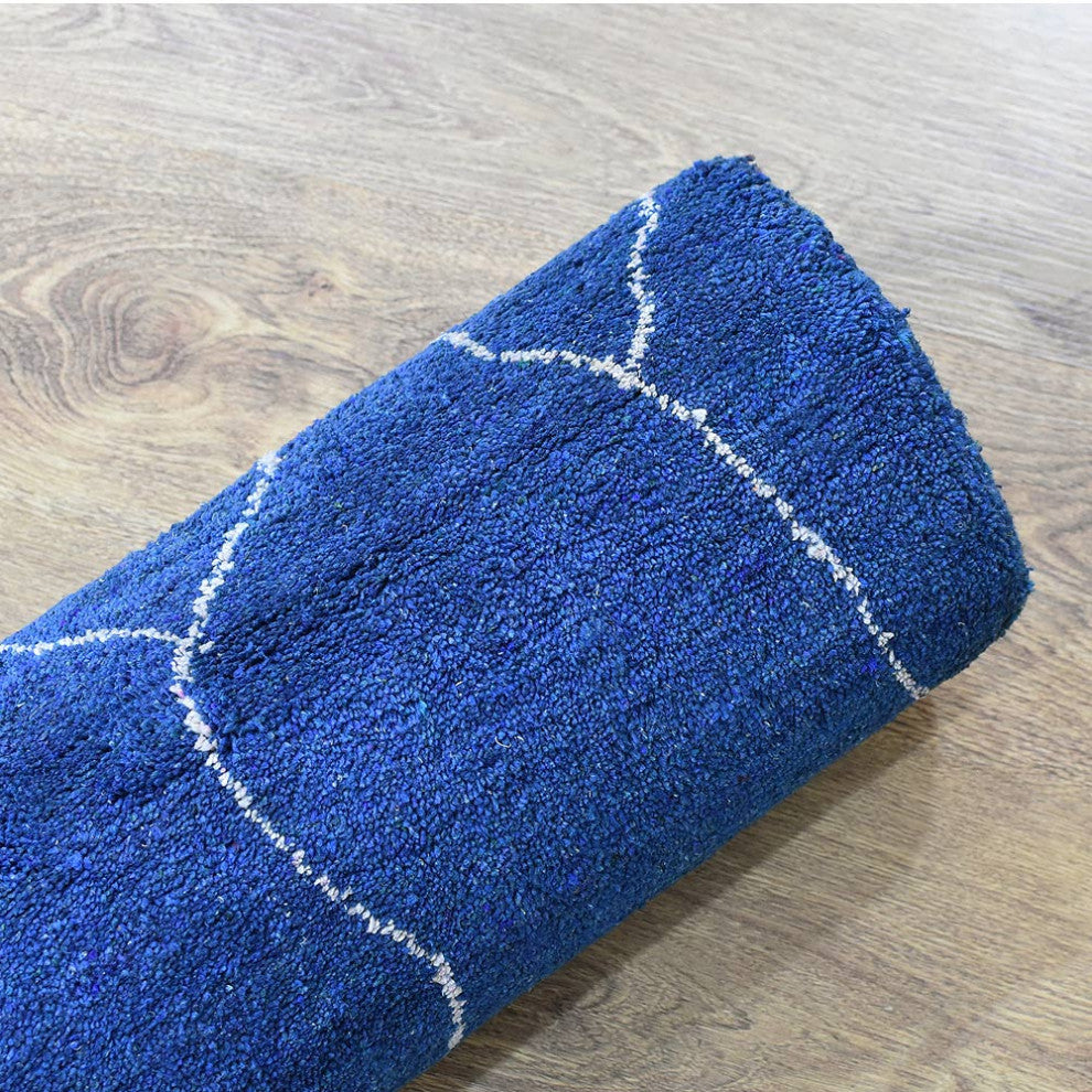 HAND KNOTTED LOOM SILK AREA RUGS-8'x10',Rectangle,Blue White,Contemporary