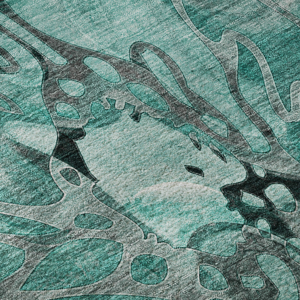 Premium Machine Washable Mayfield AMF558 Teal 1'8" x 2'6" Rug