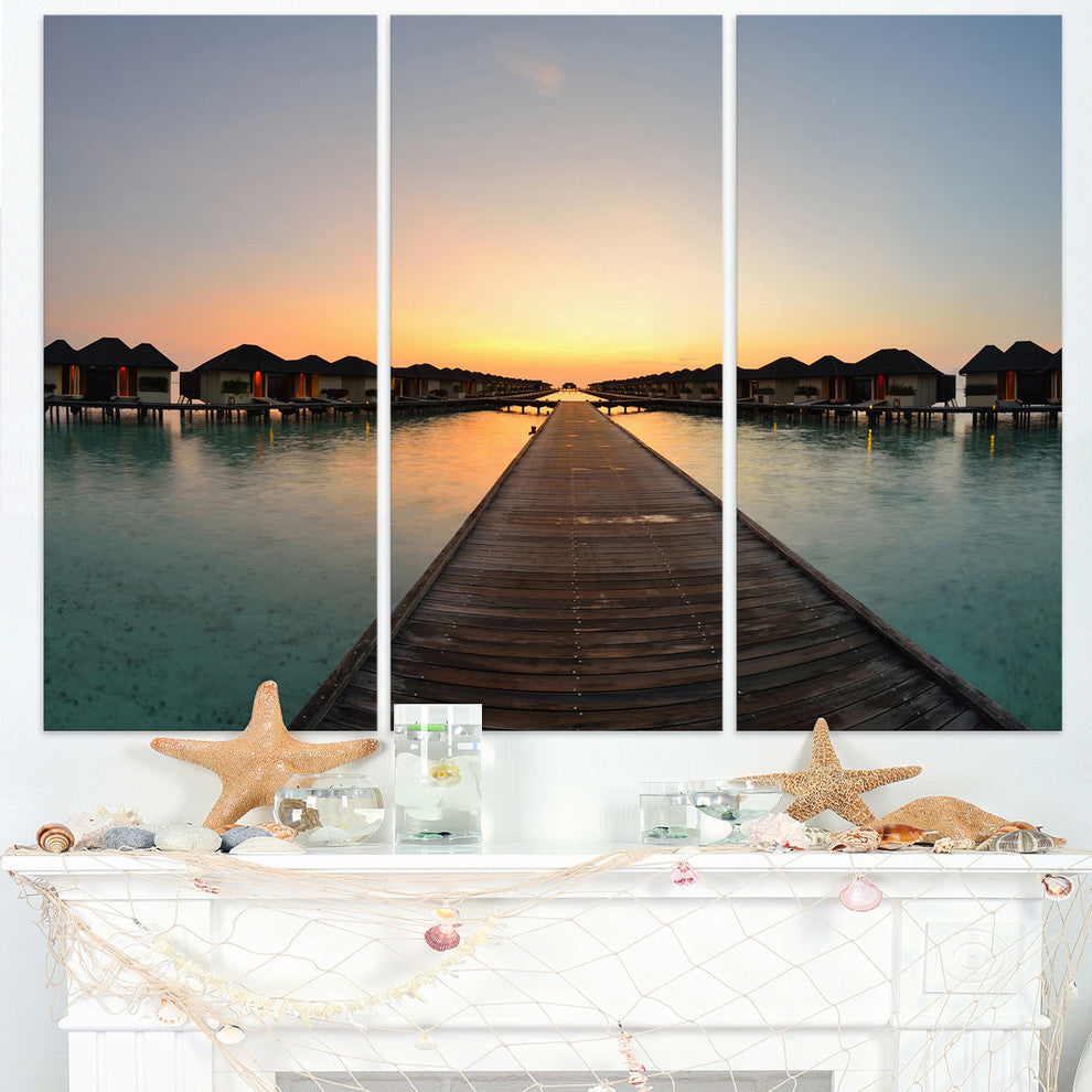 "Long Wooden Pier into the Ocean" Wooden Metal Wall Art, 3 Panels, 36"x28"