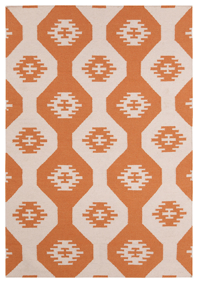 Lima Contemporary Area Rug, White and Orange, 5'x7'