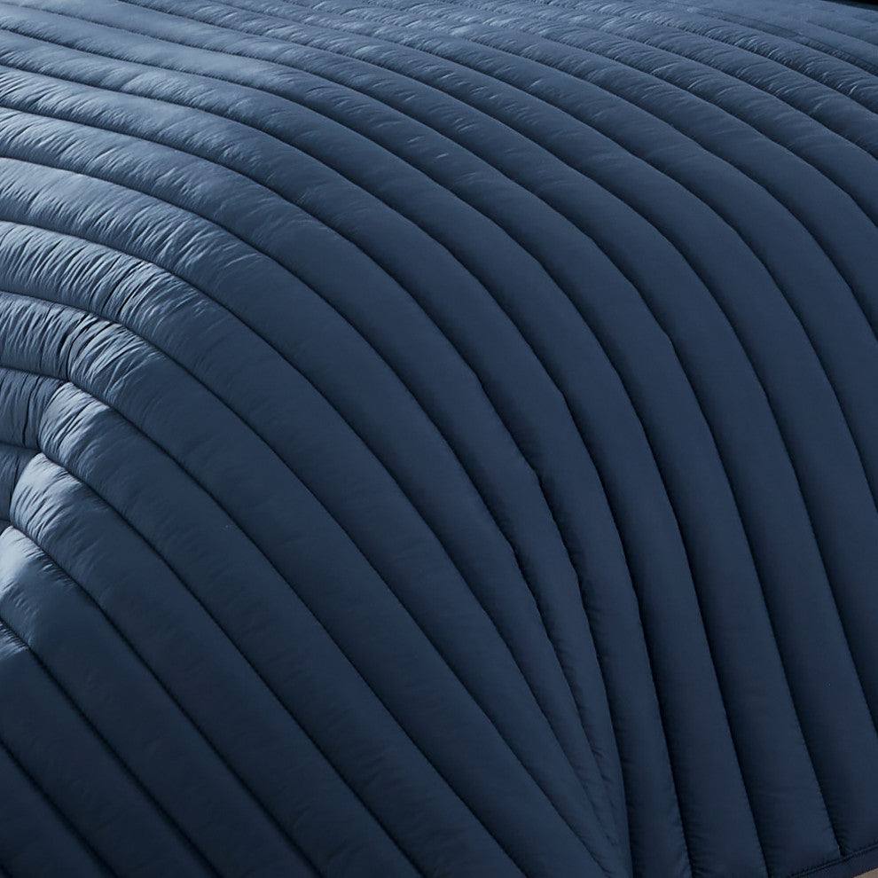 Benzara BM283911 2 Piece Twin Comforter Set, Puffer Channel Quilted Navy Blue