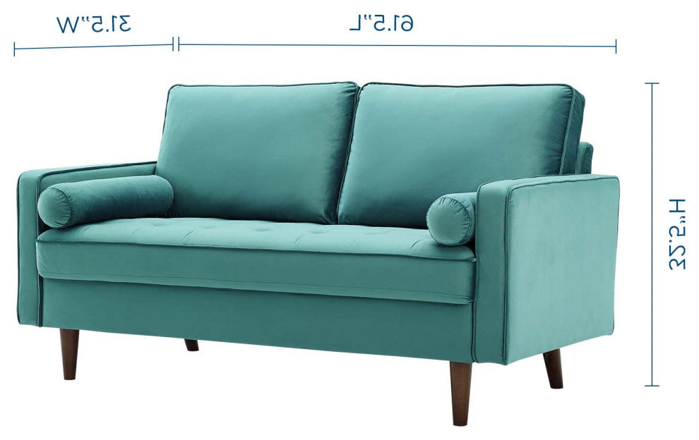 Loveseat Sofa, Velvet, Teal Blue, Modern, Living Lounge Hotel Lobby Hospitality