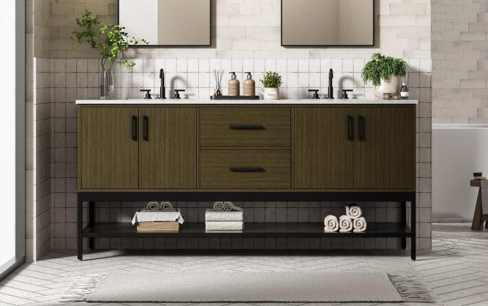 Home Living 72" Double Bathroom Vanity, Chestnut Brown