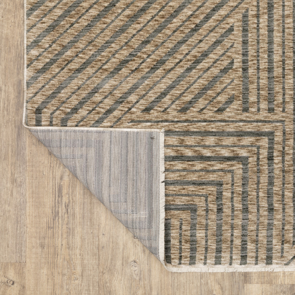 Easely Industrial Geometric Lines Beige/ Gray Area Rug, 9'10" x 12'10"