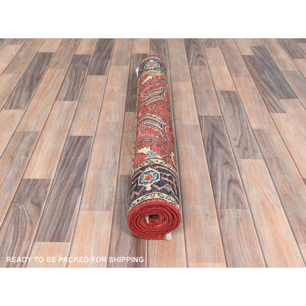 Imperial Red Afghan Peshawar Heriz Wool Hand Knotted Oriental Rug, 3'x4'10"