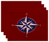 18"x14" Compass, Geometric Print Placemat, Red, Set of 4