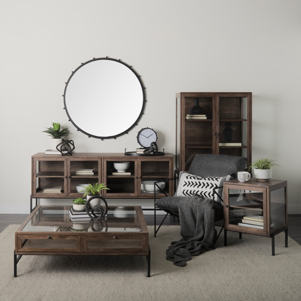 Arelius 20Lx18Wx26H Medium Brown Wood With Black Metal Frame End/Side Table