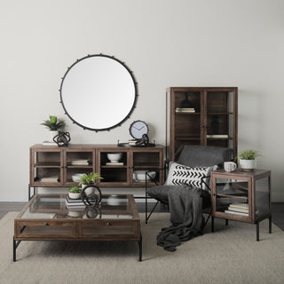Arelius 20Lx18Wx26H Medium Brown Wood With Black Metal Frame End/Side Table