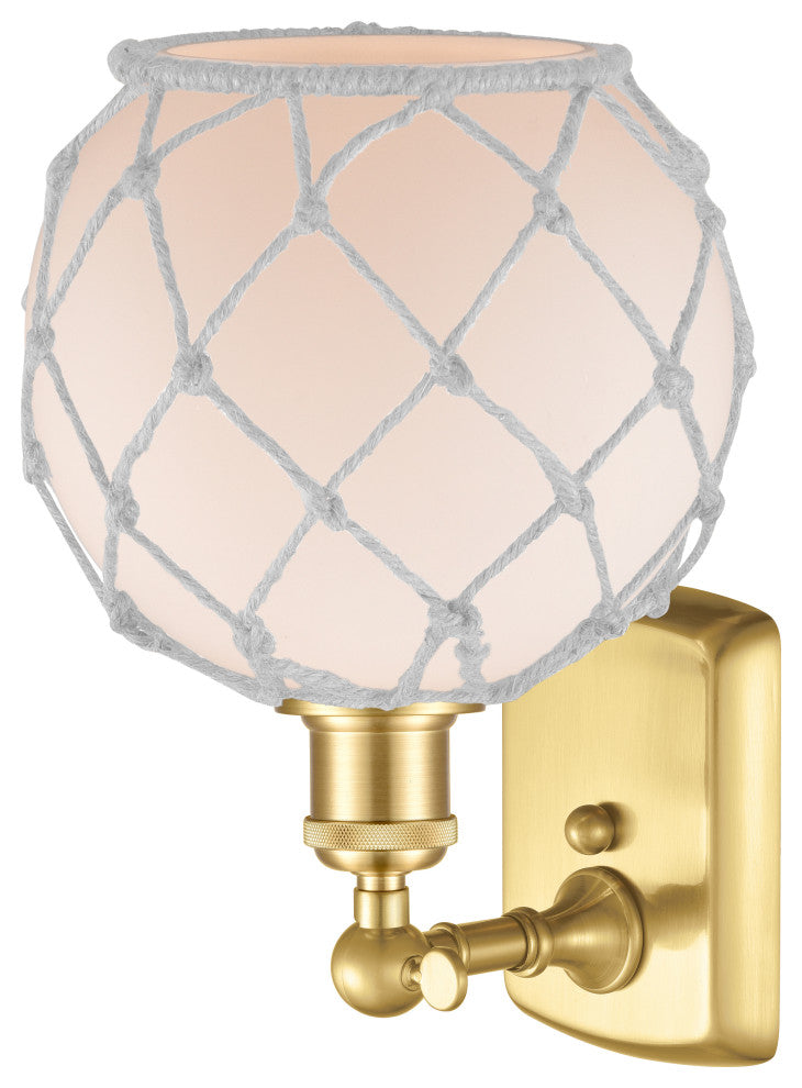 Farmhouse Rope 1 Light Sconce, Satin Gold, White Glass with White Rope
