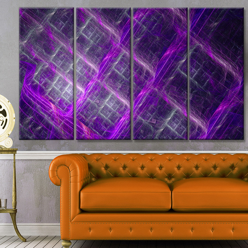 Purple Abstract Metal Grill, Abstract Art on Canvas, 48"x28", 4 Panels
