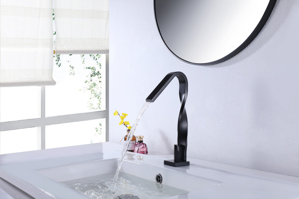 Deck Mounted Single Hole Bathroom Sink Faucet, Matte Black