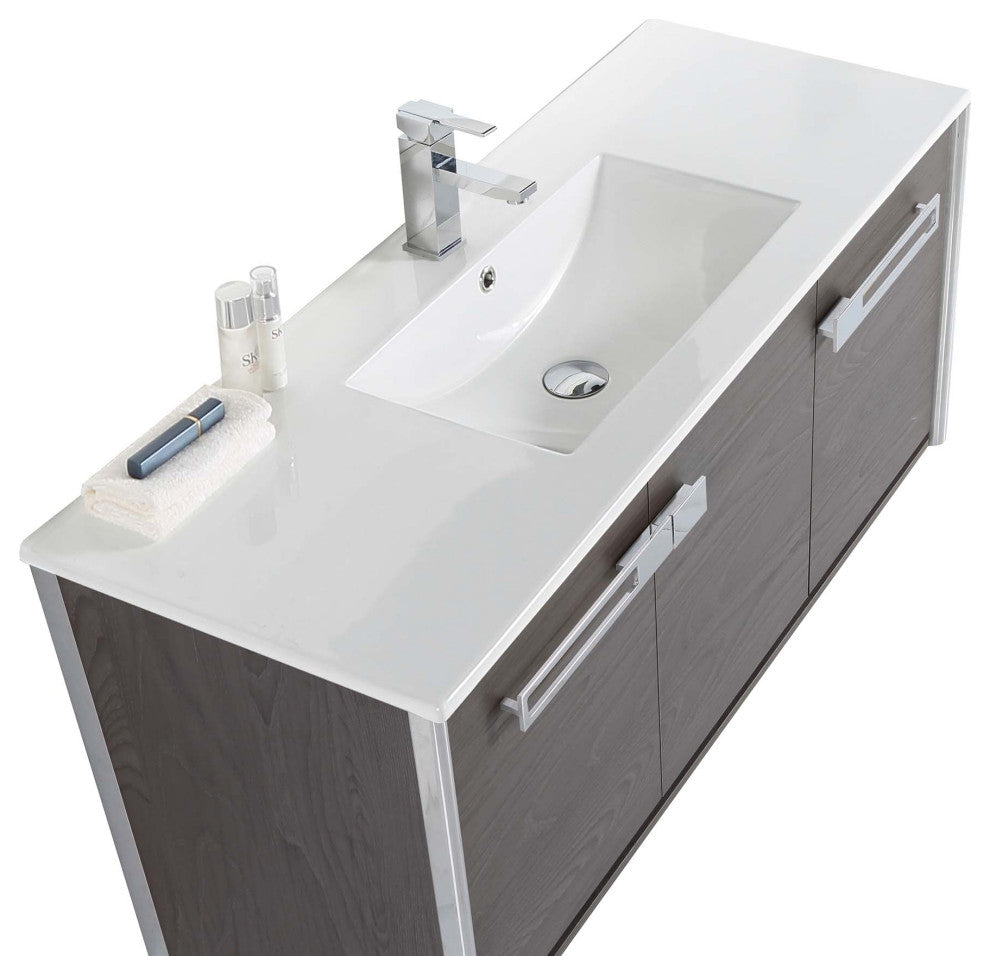 Oakville Wall Mount Bathroom Vanity, Black Coal Oak, 48", Chrome Hardware