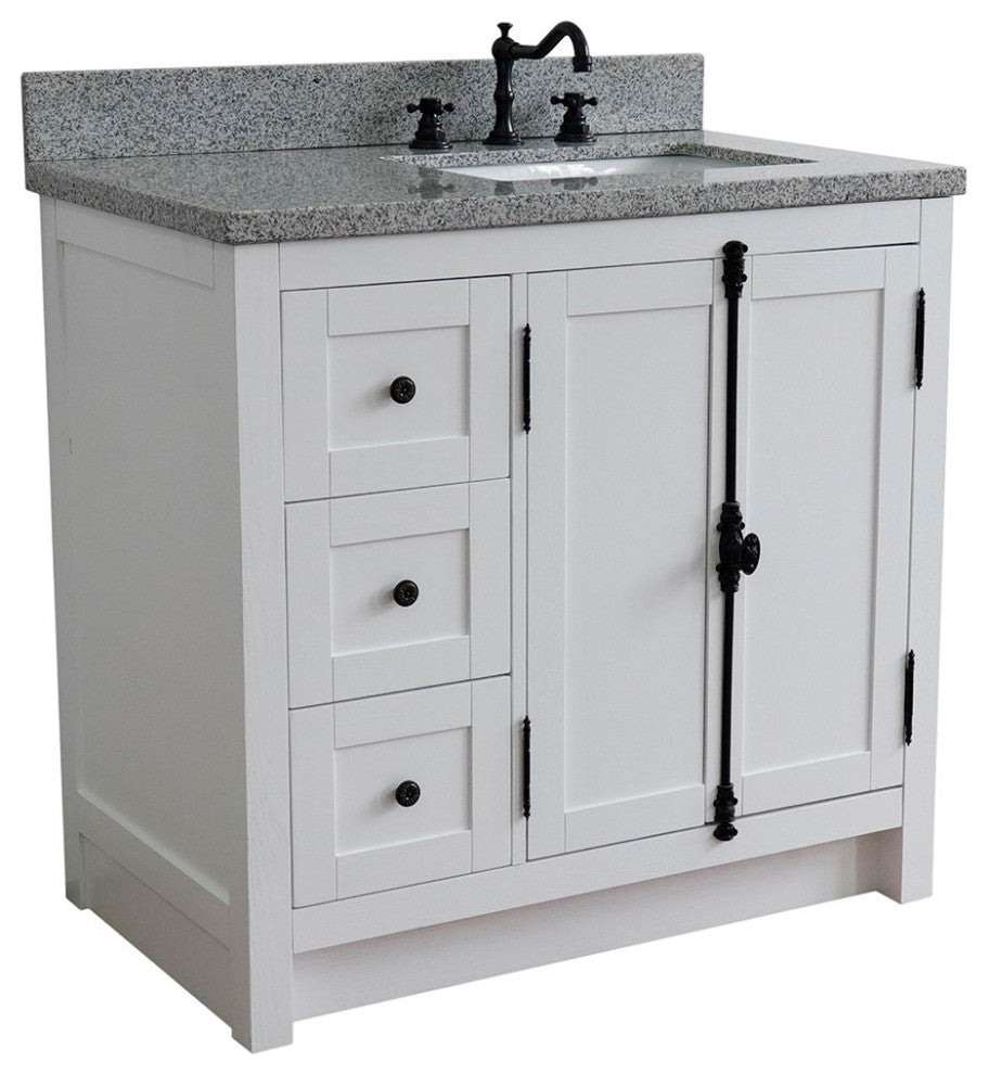 37" Vanity, Glacier Ash, Gray Granite Top, Right Doors/Right Rectangle Sink