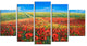 Acrylic Landscape with Red Flowers, Red, Floral Wall Art, 60"x32", 5 Panels