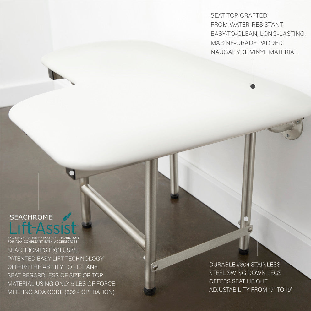 Cushion Wall Mount Folding Transfer Shower Seat , 26 Inch, Left-Handed