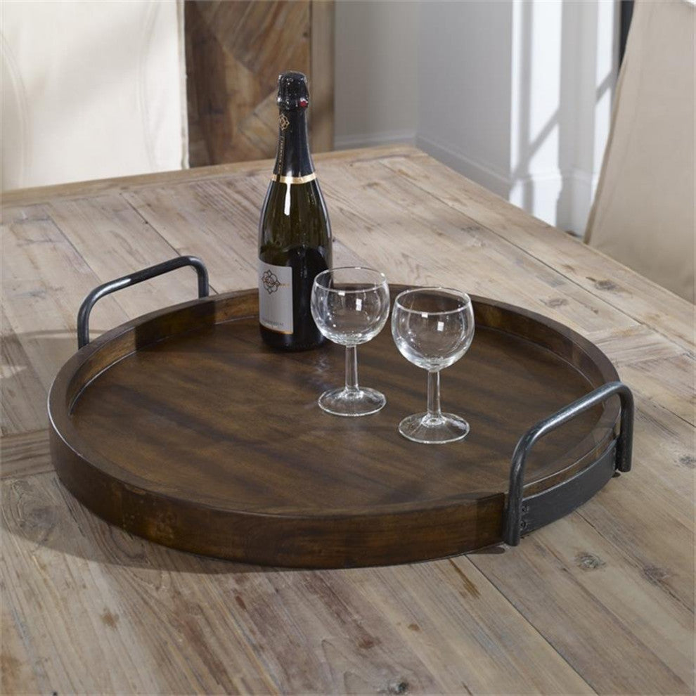 Uttermost Reine Coastal MDF Wood and Metal Serving Tray in Brown/Gray