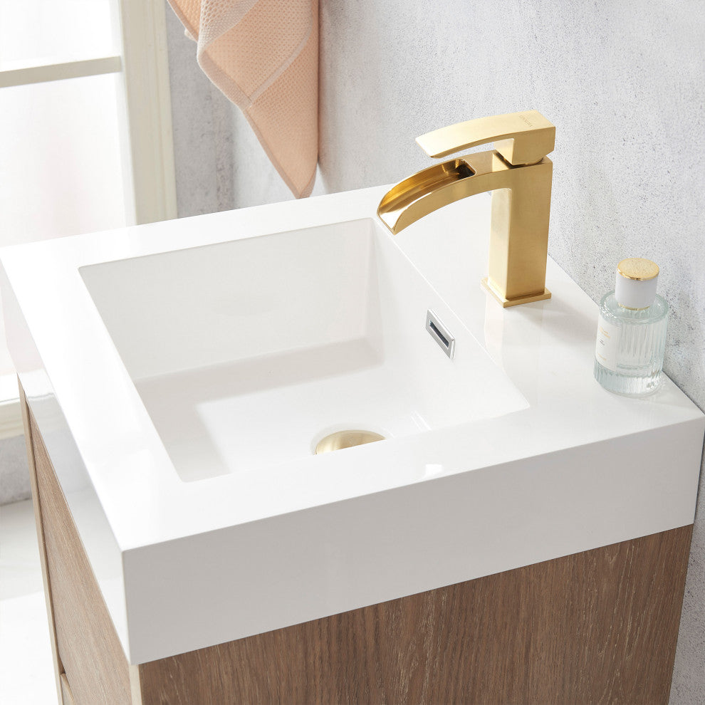 Huesca Bath Vanity, Integrated Sink Top, North American Oak, 18", Without Mirror