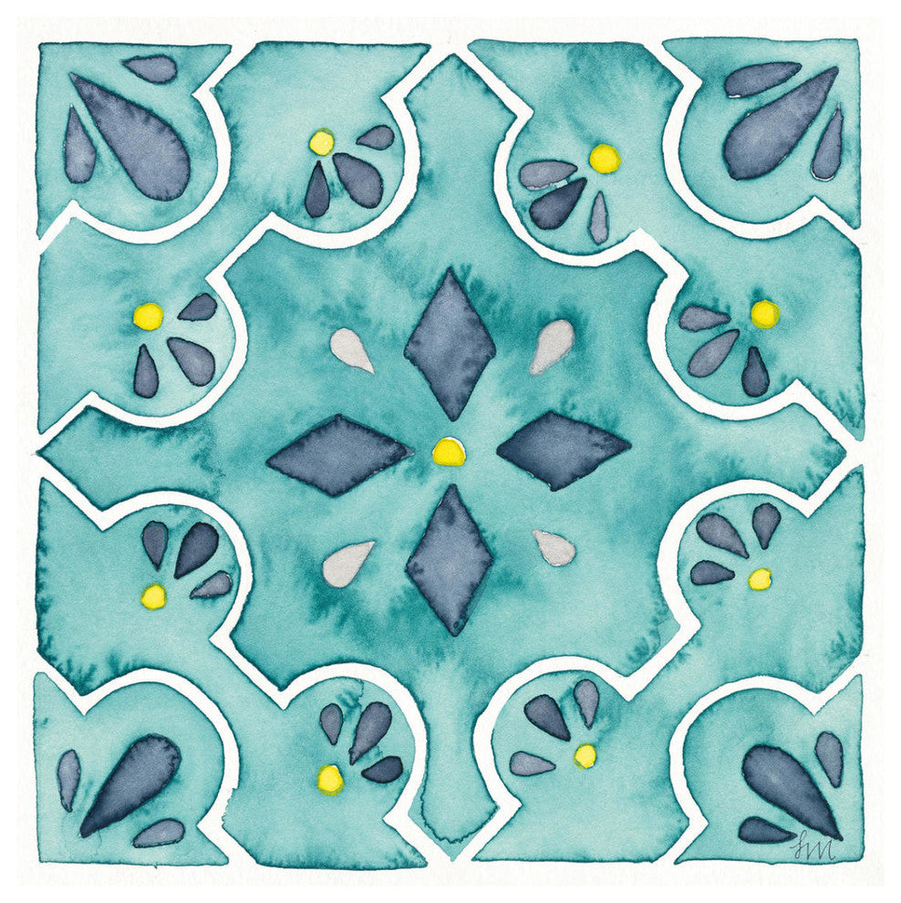 "Garden Getaway Tile II Teal" Digital Paper Print by Laura Marshall, 38"x38"