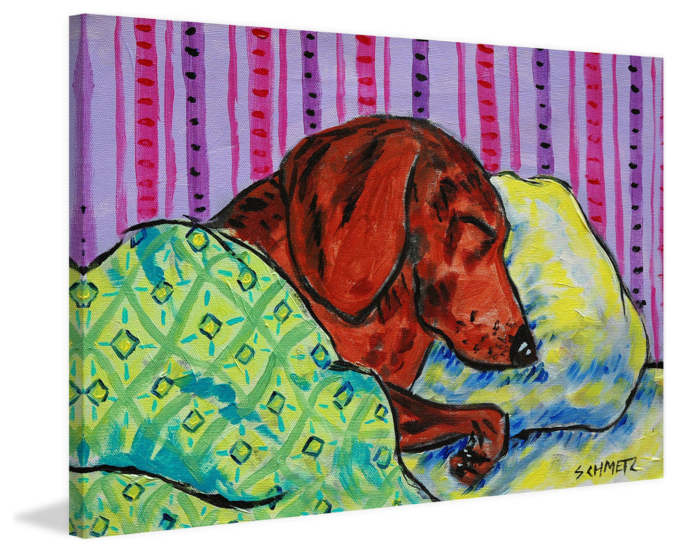 "Sleeping Dachshund" Painting Print on Wrapped Canvas, 45"x30"