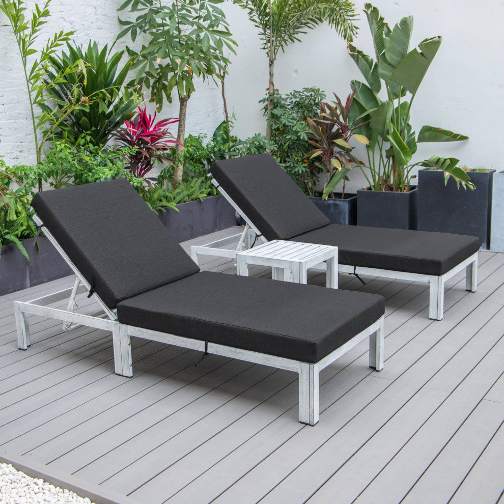 LeisureMod Chelsea Weathered Gray Chaise Lounge and Side Table Set of 2, Blue