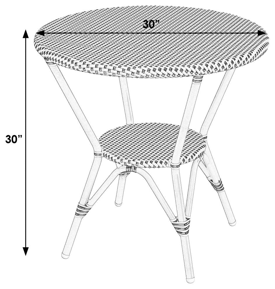 Tobias Outdoor Rattan and Metal Round Bistro Table, Blue and White