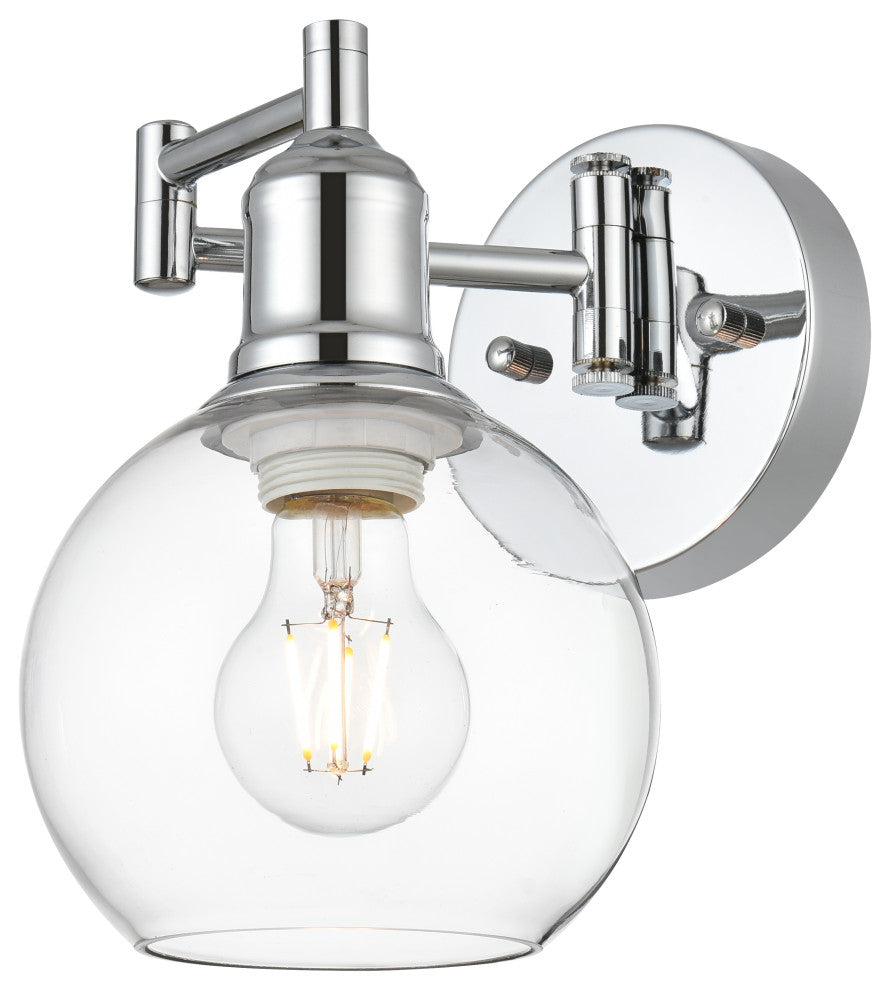 1 Light Chrome And Clear Swing Arm Wall Sconce