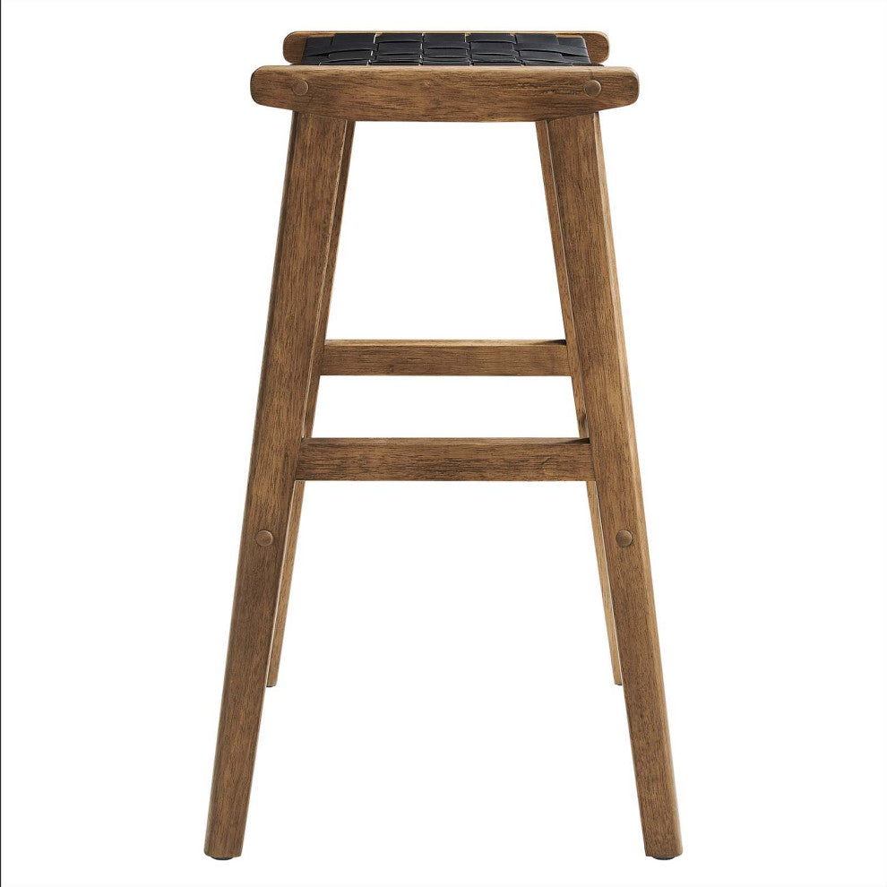 Saoirse Faux Leather Wood Bar Stool, Set of 2, Walnut Black