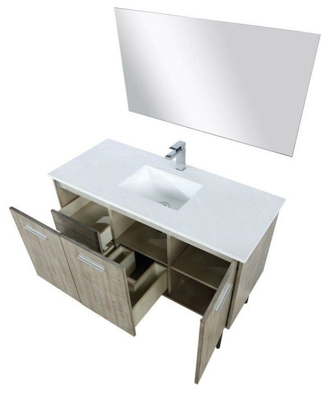 Lancy Modern 48" Rustic Acacia Square Sink Bathroom Vanity Set, Labaro Rose Gold