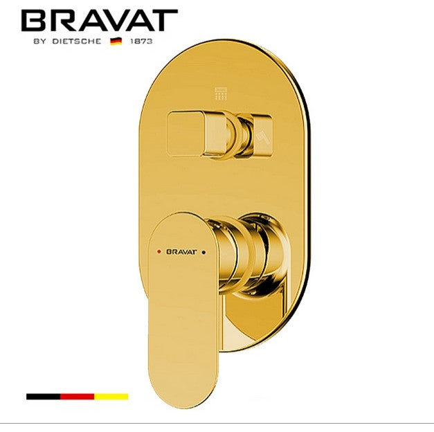 Bravat Shower Valve Mixer 2-Way Concealed Wall Mounted, Gold