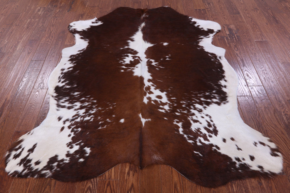6' 9" X 5' 11" Brown and White Natural Cowhide Rug C2362
