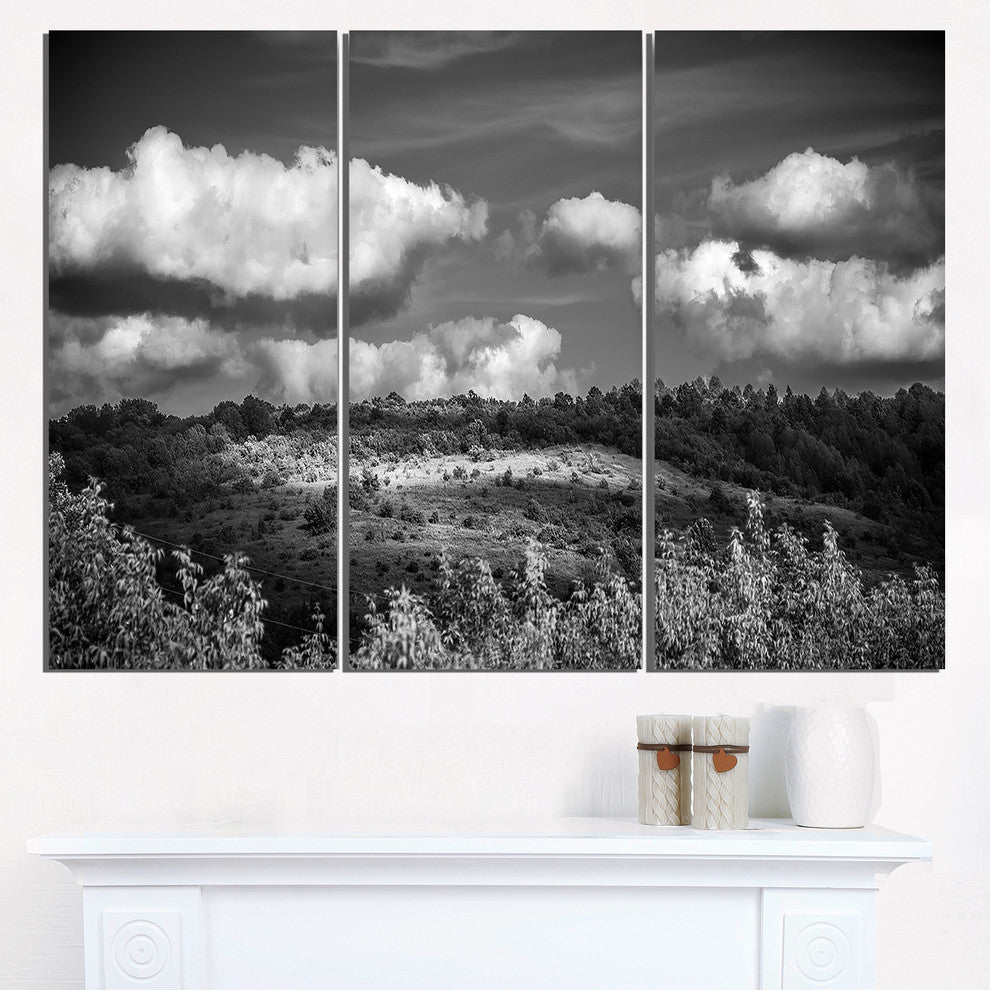 "Green Hills Under Cloudy Sky" Metal Wall Landscape, 3 Panels, 36"x28"