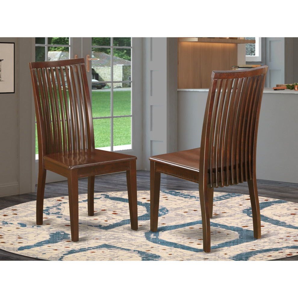 Set of 2 Ipswich Dining Chair With Slatted Back, Mahogany Finish