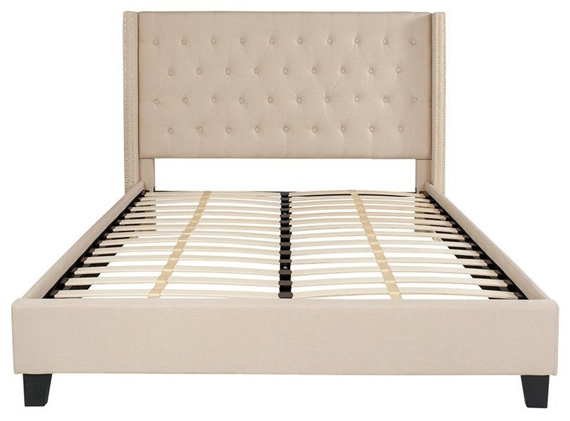 Riverdale Queen Size Tufted Platform Bed, Beige