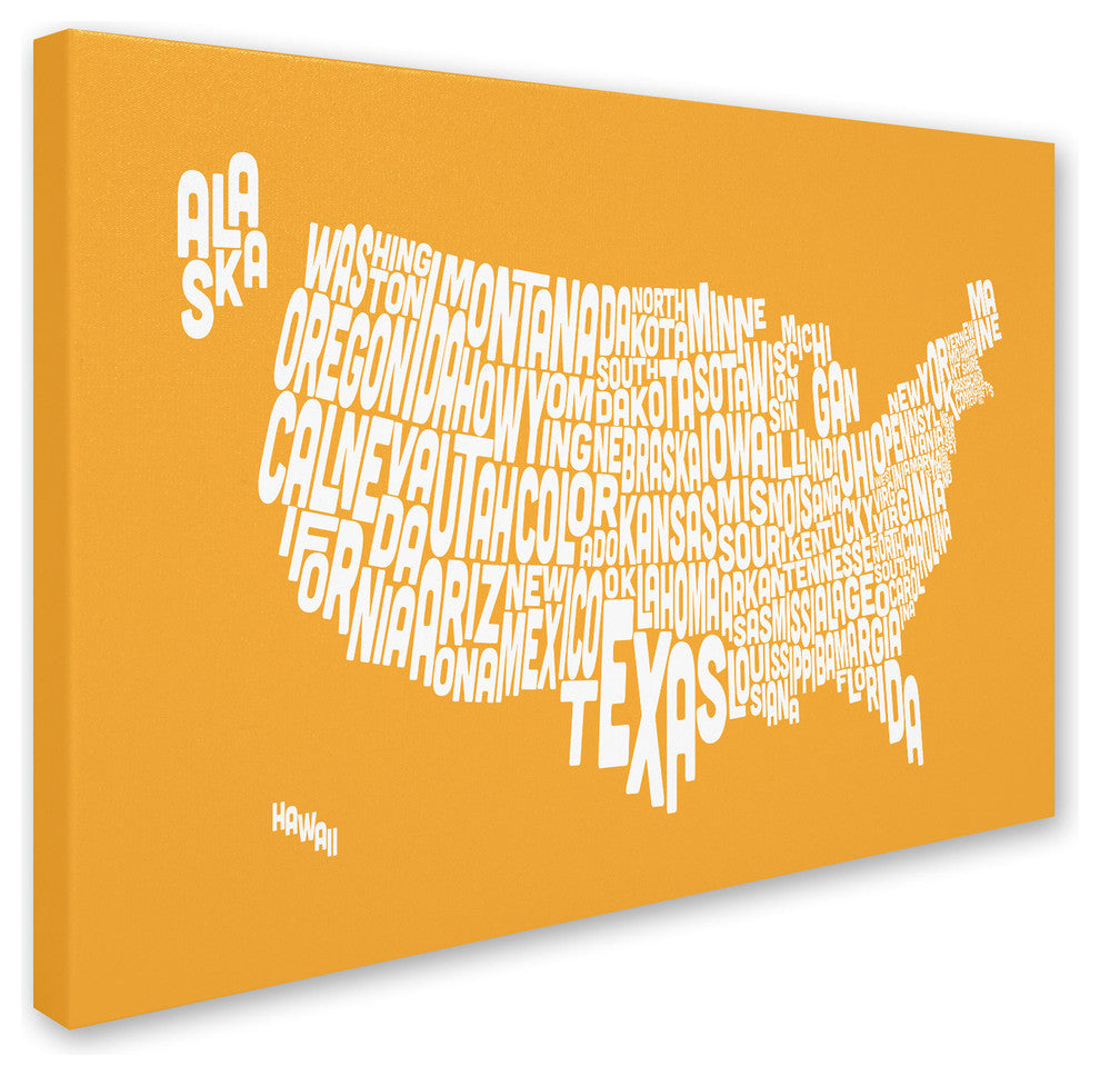'USA States Text Map - Sunset' Canvas Art by Michael Tompsett